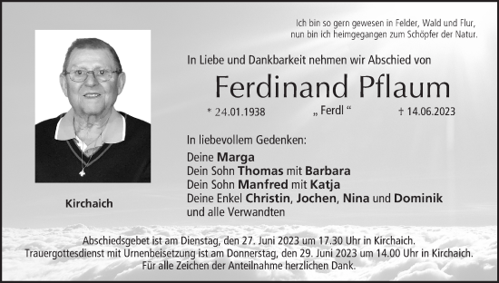 Anzeige von Ferdinand Pflaum von MGO