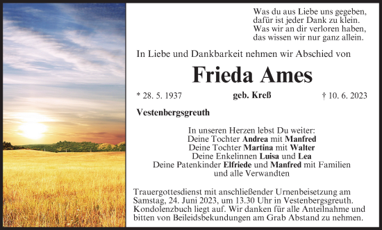 Anzeige von Frieda Ames von MGO