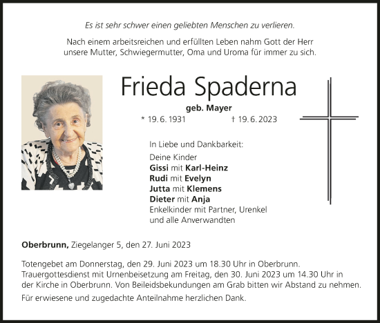 Anzeige von Frieda Spaderna von MGO