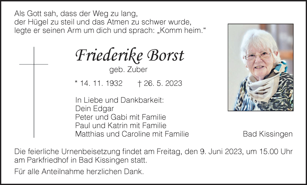  Traueranzeige für Friederike Borst vom 03.06.2023 aus MGO