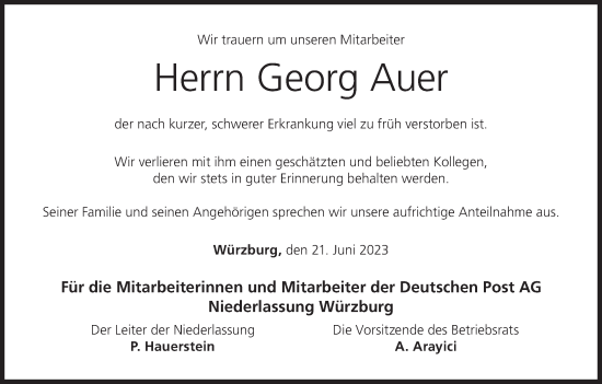 Anzeige von Georg Auer von MGO