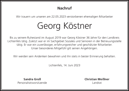 Anzeige von Georg Köstner von MGO