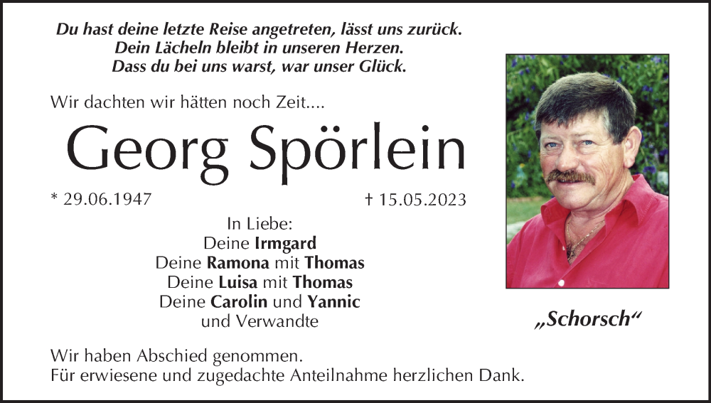  Traueranzeige für Georg Spörlein vom 03.06.2023 aus MGO