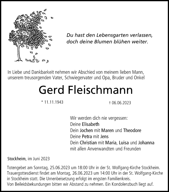 Anzeige von Gerd Fleischmann von MGO
