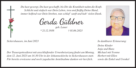 Anzeige von Gerda Güldner von MGO