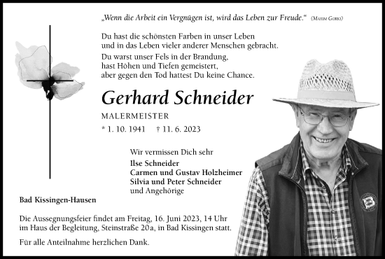 Anzeige von Gerhard Schneider von MGO