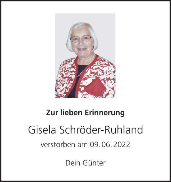Anzeige von Gisela Schröder-Ruhland von MGO