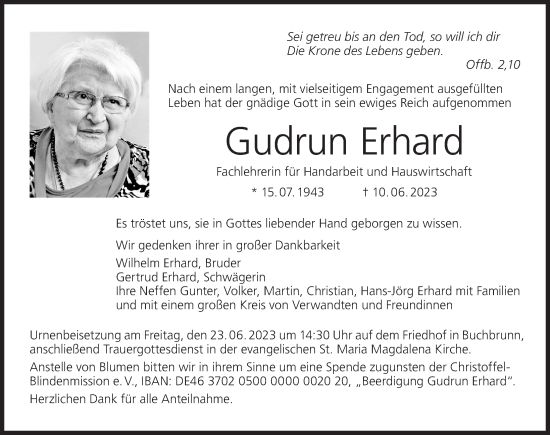 Anzeige von Gudrun Erhard von MGO