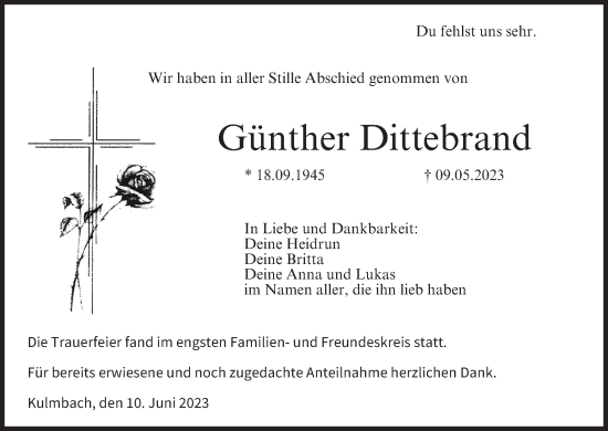 Anzeige von Günther Dittebrand von MGO