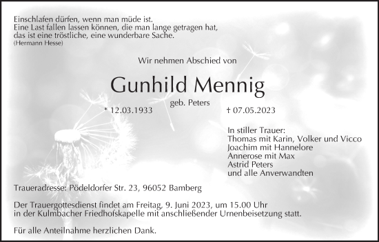 Anzeige von Gunhild Mennig von MGO