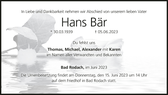 Anzeige von Hans Bär von MGO