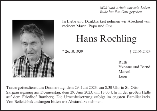 Anzeige von Hans Rochling von MGO