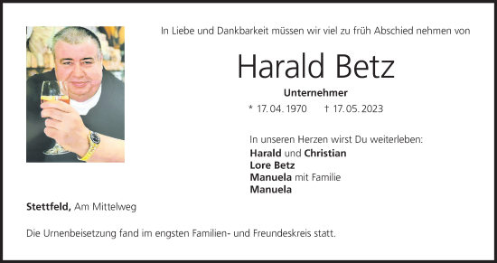 Anzeige von Harald Betz von MGO