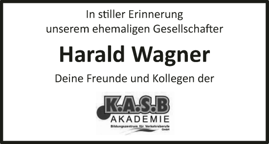 Anzeige von Harald Wagner von MGO