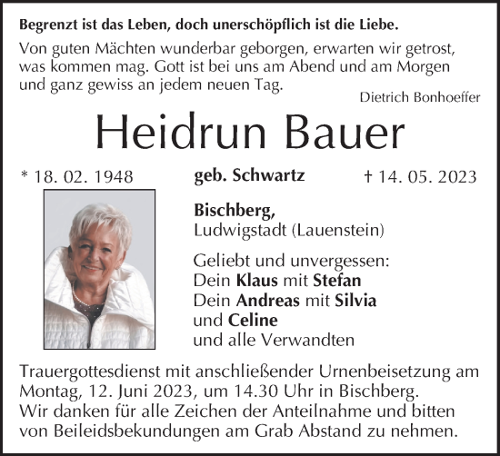 Anzeige von Heidrun Bauer von MGO