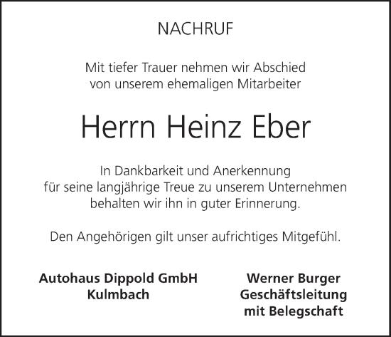 Anzeige von Heinz Eber von MGO