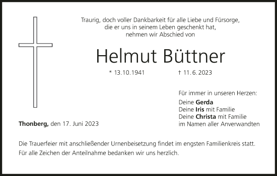 Anzeige von Helmut Büttner von MGO
