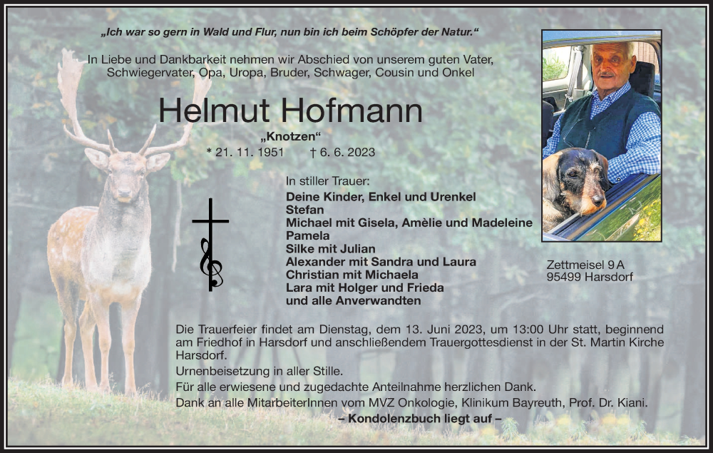  Traueranzeige für Helmut Hofmann vom 10.06.2023 aus MGO