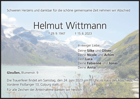 Anzeige von Helmut Wittmann von MGO