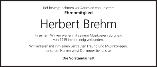 Anzeige von Herbert Brehm von MGO