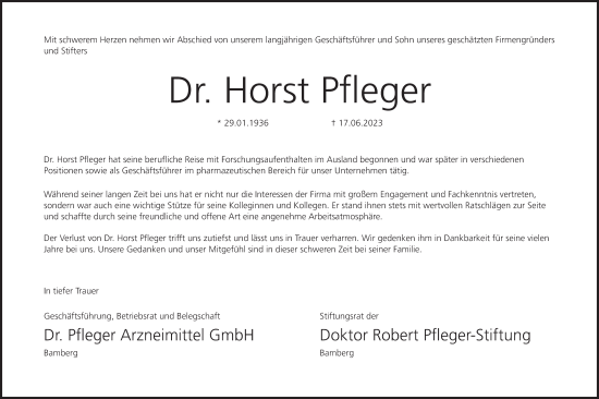 Anzeige von Horst Pfleger von MGO