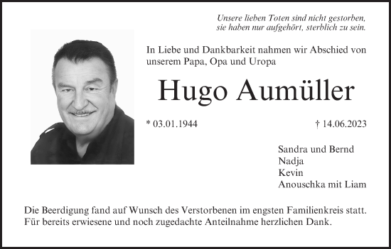 Anzeige von Hugo Aumüller von MGO