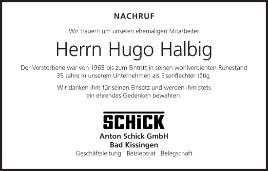 Anzeige von Hugo Halbig von MGO