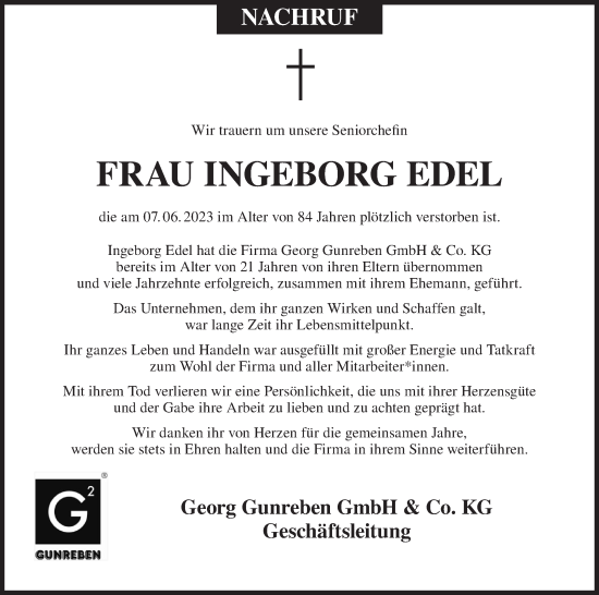 Anzeige von Ingeborg Edel von MGO