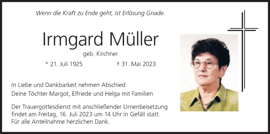 Anzeige von Irmgard Müller von MGO