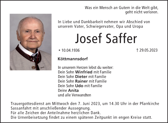 Anzeige von Josef Saffer von MGO