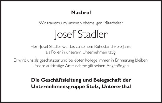 Anzeige von Josef Stadler von MGO