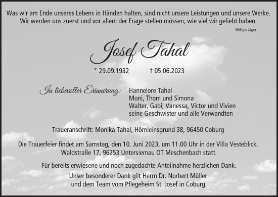 Anzeige von Josef Tahal von MGO