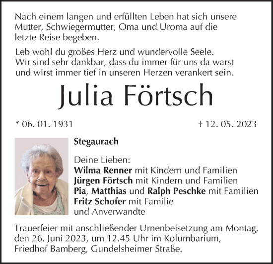 Anzeige von Julia Förtsch von MGO