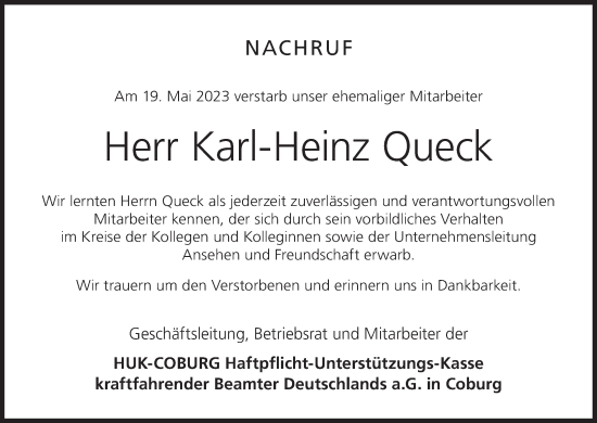 Anzeige von Karl-Heinz Queck von MGO