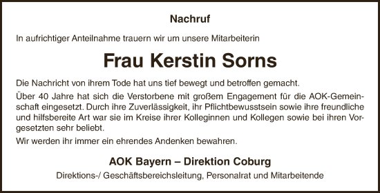 Anzeige von Kerstin Sorns von MGO