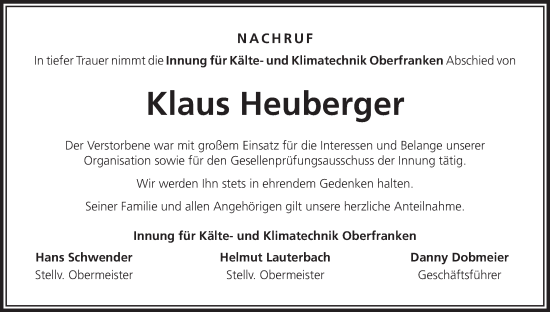 Anzeige von Klaus Heuberger von MGO