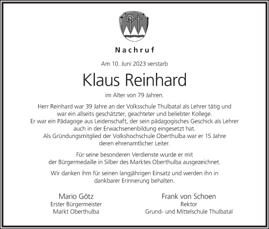 Anzeige von Klaus Reinhard von MGO