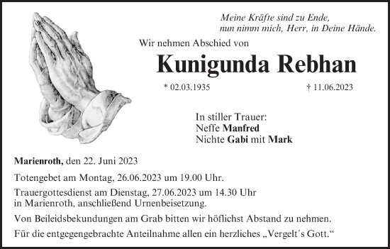Anzeige von Kunigunda Rebhan von MGO