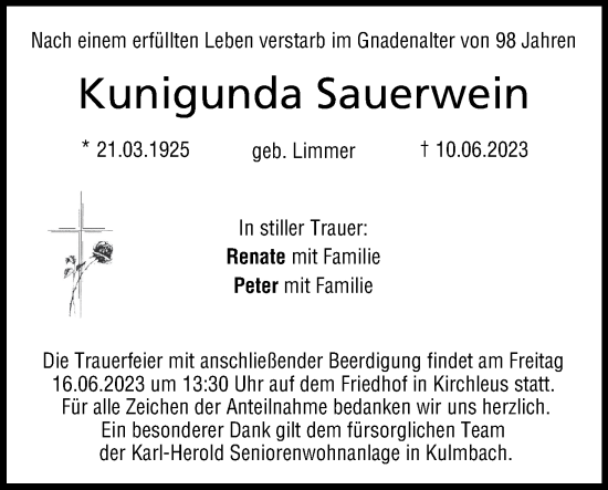 Anzeige von Kunigunda Sauerwein von MGO