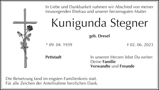 Anzeige von Kunigunda Stegner von MGO
