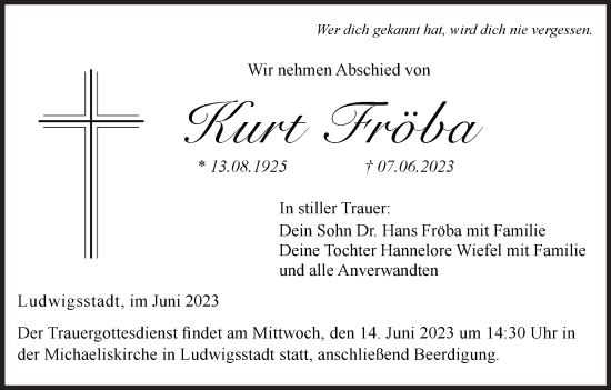 Anzeige von Kurt Fröba von MGO
