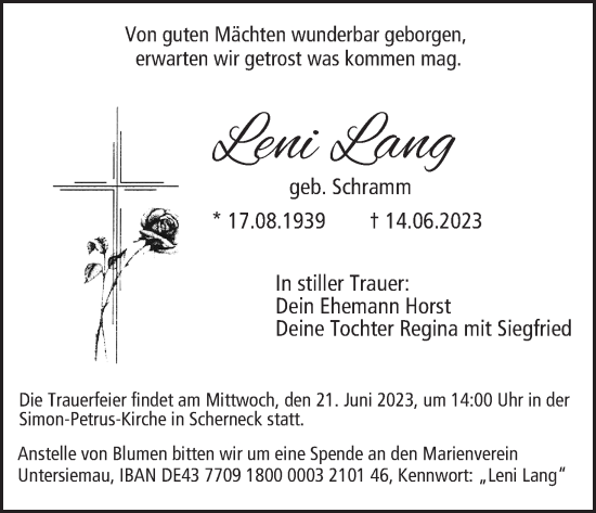 Anzeige von Leni Lang von MGO