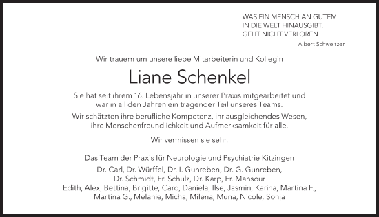 Anzeige von Liane Schenkel von MGO