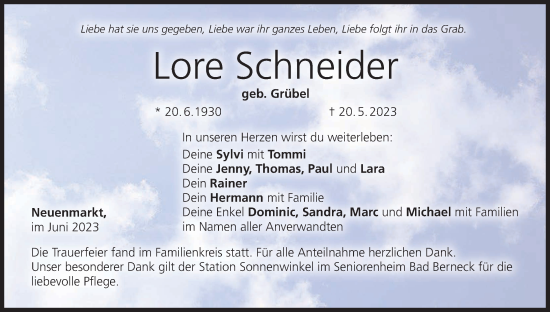 Anzeige von Lore Schneider von MGO