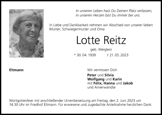 Anzeige von Lotte Reitz von MGO