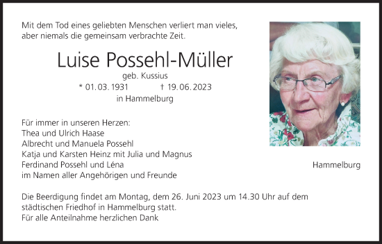 Anzeige von Luise Possehl-Müller von MGO