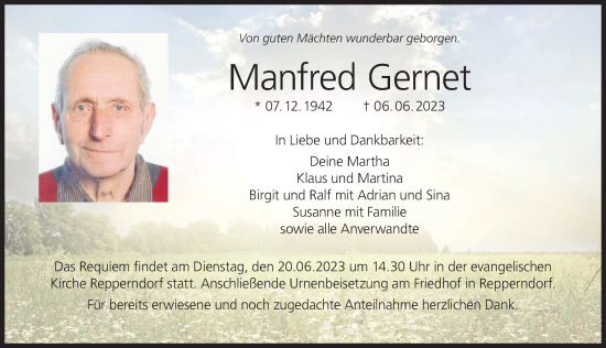 Anzeige von Manfred Gernet von MGO
