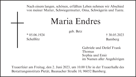 Anzeige von Maria Endres von MGO