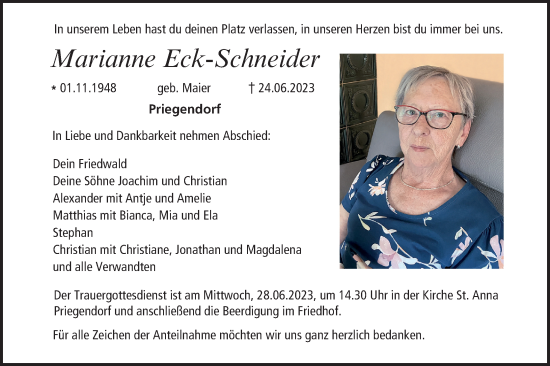 Anzeige von Marianne Eck-Schneider von MGO