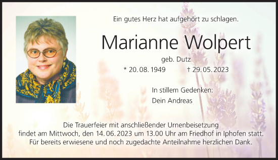 Anzeige von Marianne Wolpert von MGO